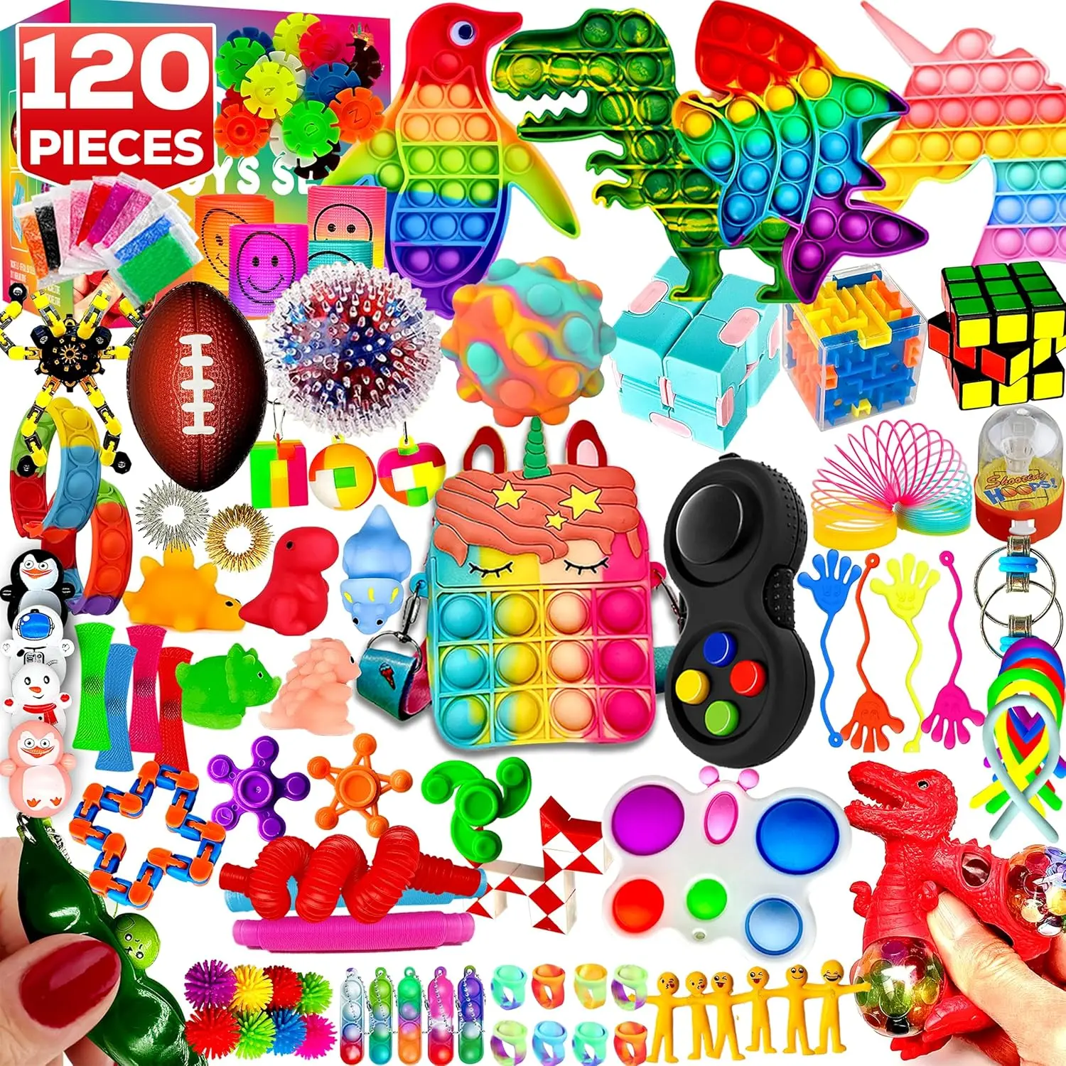 120Pcs Fidget Toys Pack Bulk Sensory Toys for Kids Adults | Pop It Stress Relief Anxiety Toys Set | Party Favors Goodie Bag Fillers Classroom Prizes Stocking Stuffers Autism ADHD Gift Boys Girls