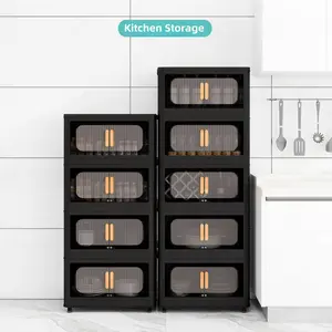 Foldable Plastic Storage Cabinet: A sturdy, durable, stackable storage rack with portable wheels and easy assembly; an ideal space-saving storage solution for bedrooms and living rooms.