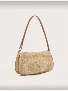 2026 New Straw Tote Bag Women Handwoven Long Handle Bag Vintage Single Shoulder Beach Vacation Bag Summer Must Have Handbag Elegant Bags Crochet Shoulder Bag