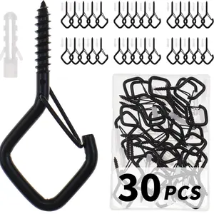 30 PCS Cup Screw-in Hanger Hooks with Safety Buckle, Windproof Screw Hooks Perfect for Hanging Outdoor String Lights, Plants, and Patio Lights,for Ceiling and Wall Mount, 2.2 Inches in Black