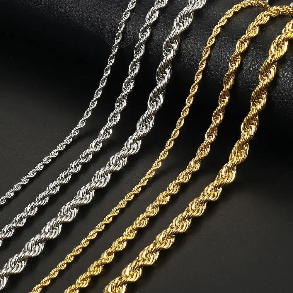 Hermah 3/5/7mm Stainless Steel Twisted Rope Link Chain  Necklace for Men Unisex Silvery Valentine Birthday Gifts 16-30inch