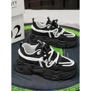 Men's Fashionable Lace Up Platform Sneakers, Casual Comfortable Breathable Sports Running Shoes, Male All-match Round Toe Chunky Sneakers for Daily Life