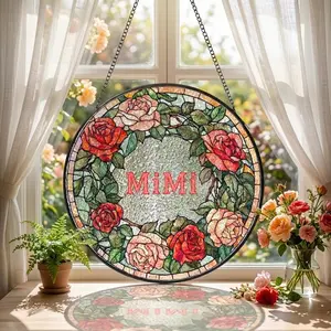 Personalized Mimi Stained Glass Suncatcher, Floral Window Hanging Decor, Custom Mothers Day Gift, Gift for Grandma, Personalized Grandma Decor, Floral Sun Catcher