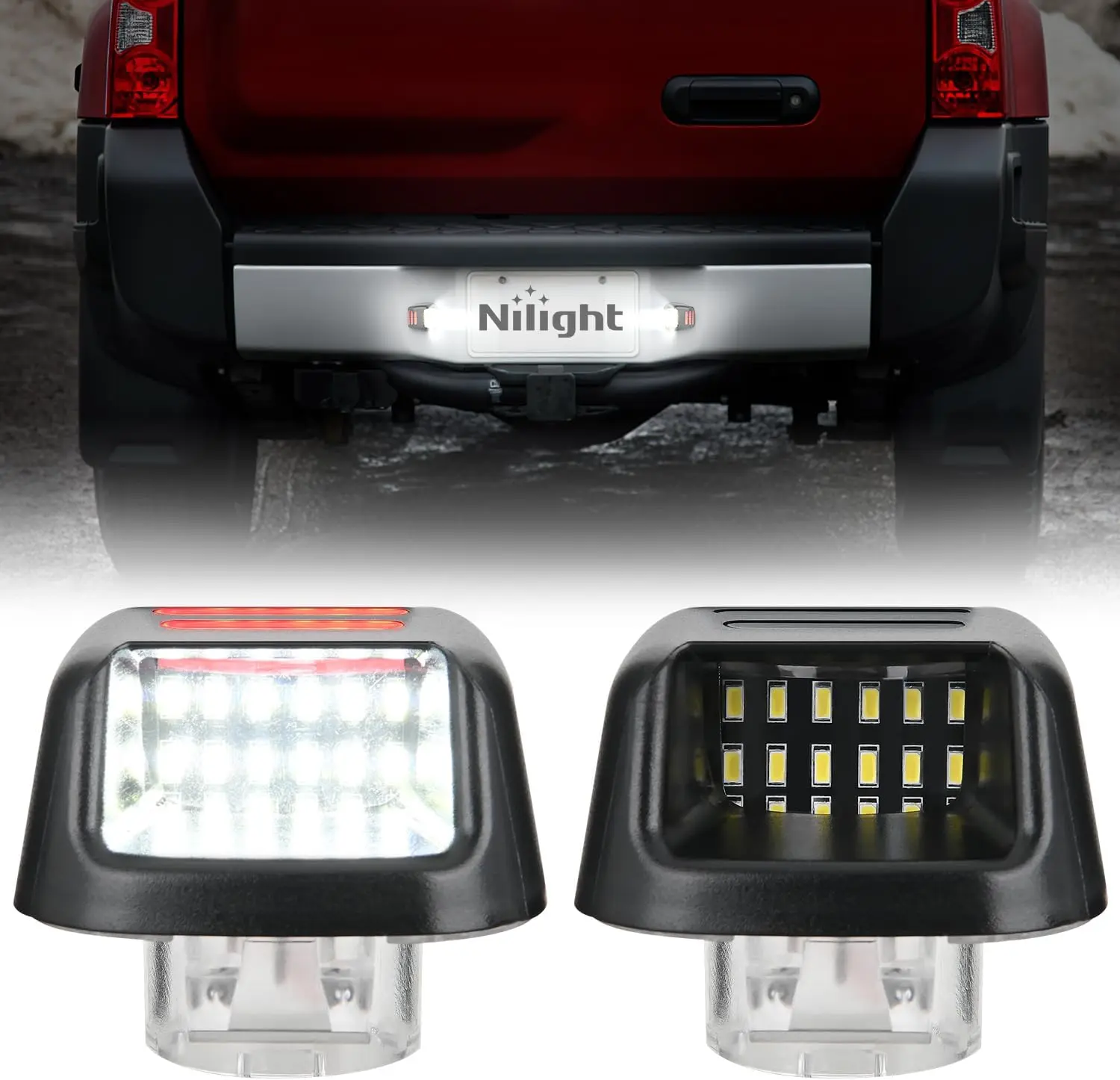 Nilight Red OLED Neon Tube LED License Plate Lights, 1-Pair Left & Right Side, 12-30V Stable Output, ABS Auto Parts, PC Lens, Plug Play, IP67 Waterproof, 5500h Lifespan, Compatible with 2007-2021 Nissan Frontier Navara D40 & 2007-2015 Titan Armada Xterra