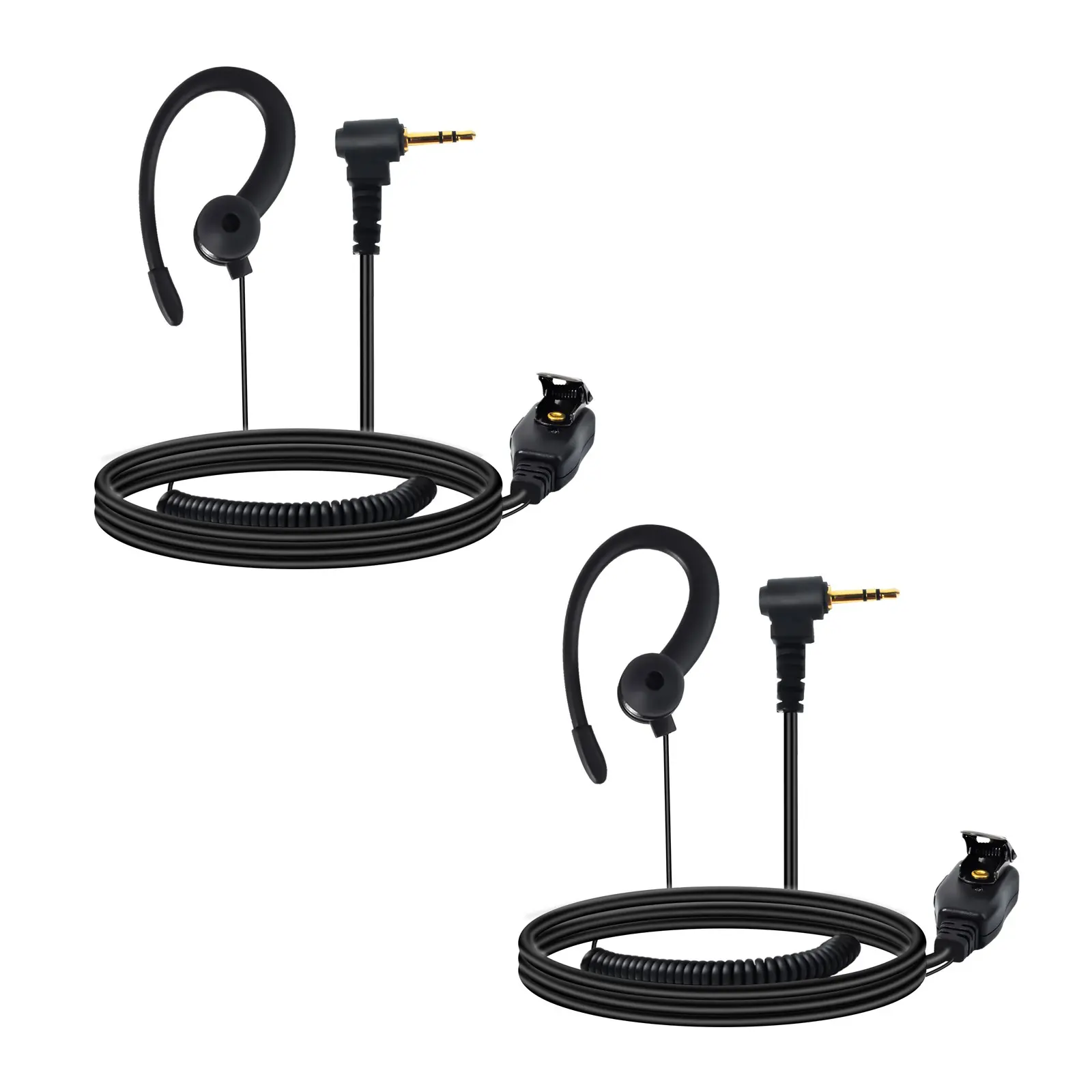 All Black Walkie Talkie Earpiece w Microphone PTT,C-Shape Ear Hooks Two Way Radio Headset Hands-Free Clear Communication Compatible with Talkabout Radios Heavy-Duty for Security, Restaurant, Warehouse & Outdoor Use(2 Packs)