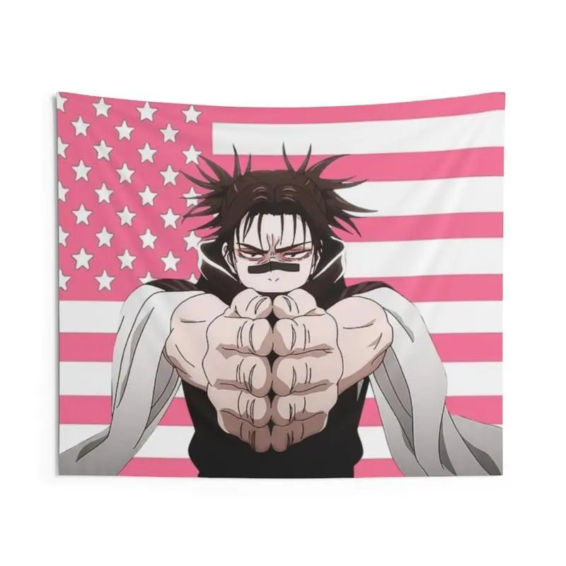 Pink Anime JJK Choso Tapestry - Durable Polyester Wall Hanging Decor, Bright Colors Full Print Indoor/Outdoor Room Decor, Multi-Size
