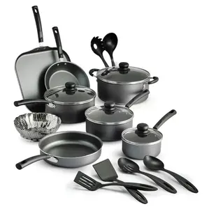 18 Piece Non-stick Cookware Set Steel Gray Includes Pots Pans Spatulas and Utensils for Kitchen Cooking