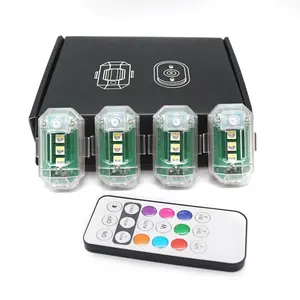 Wireless LED Strobe Light with Remote Control, 4 Counts USB Rechargeable Waterproof Anti-collision LED Emergency Warning Light for Car Motorcycle Drone Aircraft Bike, Rechargeable Bicycle Light