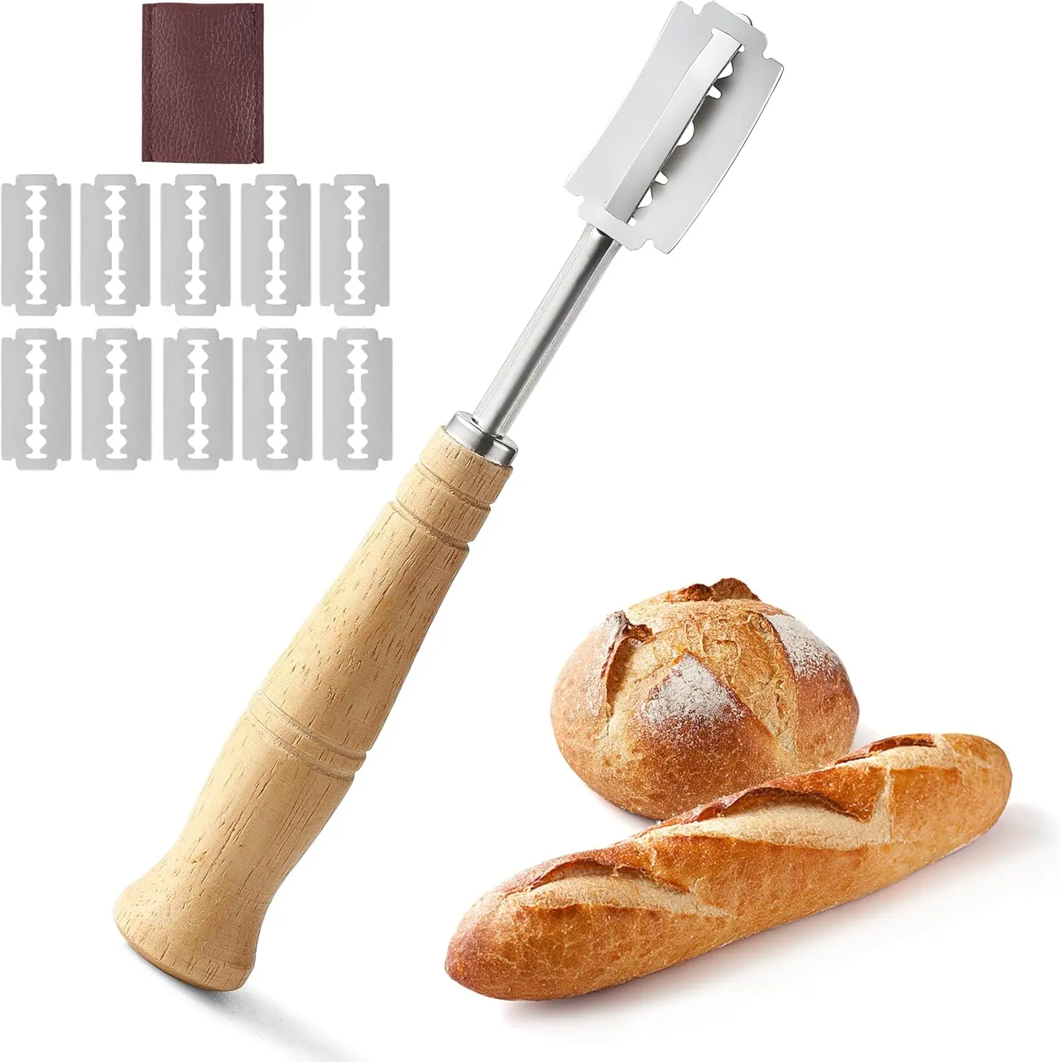 Stainless Steel Bread Lame - Premium Sourdough Scoring Utensil with Handles, 10 Razor Blades, Durable Bakeware Accessory, Easy and Safe to Use, Controls Expansion, for Artisan Bread-Making, Ideal for Adult Birthdays