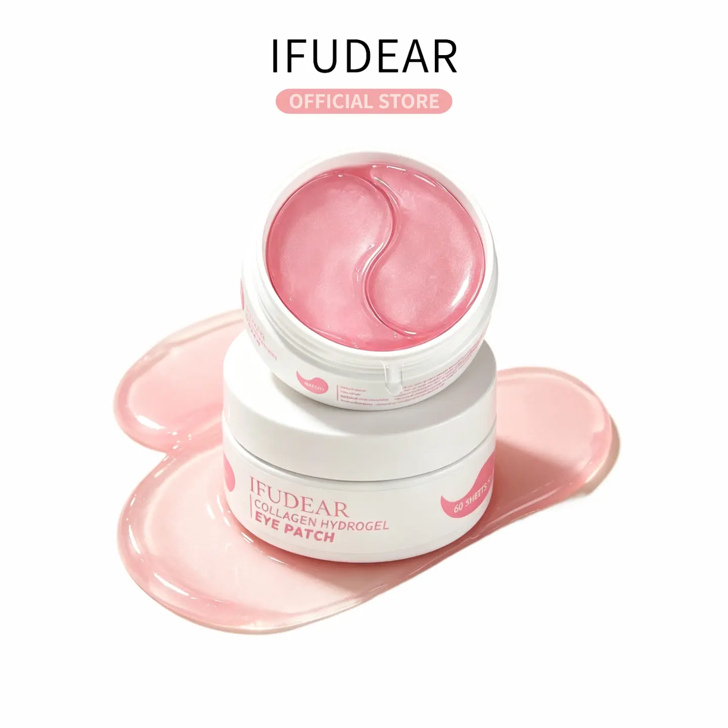 Pink Collagen Peptide Brightening Hydrogel Eye Patches 60Ct | Depuff Under-Eye Bags & Dark Circles in 10 Mins | Firming Fine Lines, Wrinkles | Anti Aging Eye Treatment with Peptide & Niacinamide | Glass Skin Korean Skincare
