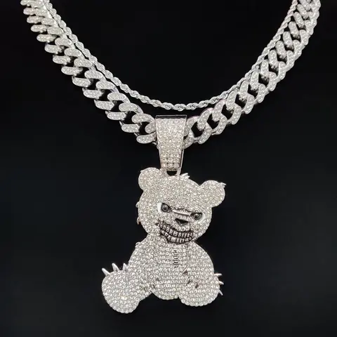 Rhinestone Decor Cute Bear Pendant Necklace, Street Style Chain Necklace for Men & Women, Hip Hop Jewelry for Party, Daily Decor, Trendy All-match & Exquisite Jewelry for Birthday Gift, Decorative Shining Necklace