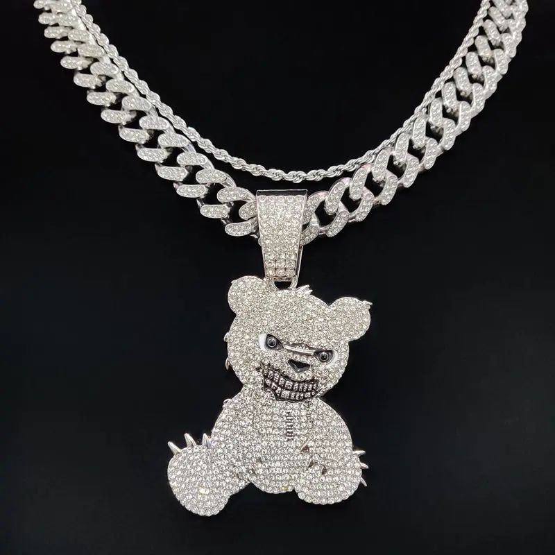 Rhinestone Decor Cute Bear Pendant Necklace, Street Style Chain Necklace for Men & Women, Hip Hop Jewelry for Party, Daily Decor, Trendy All-match & Exquisite Jewelry for Birthday Gift, Decorative Shining Necklace