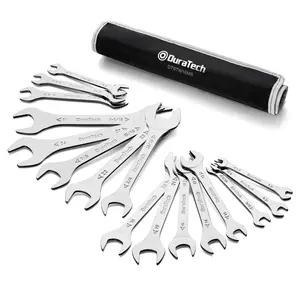 #Summervibes DURATECH Super-thin Open End Wrench Set, SAE(5/16" to 1-1/16") & Metric(5.5mm to 27mm), 16-Piece, Slim Spanner Wrench Set with Rolling Pouch