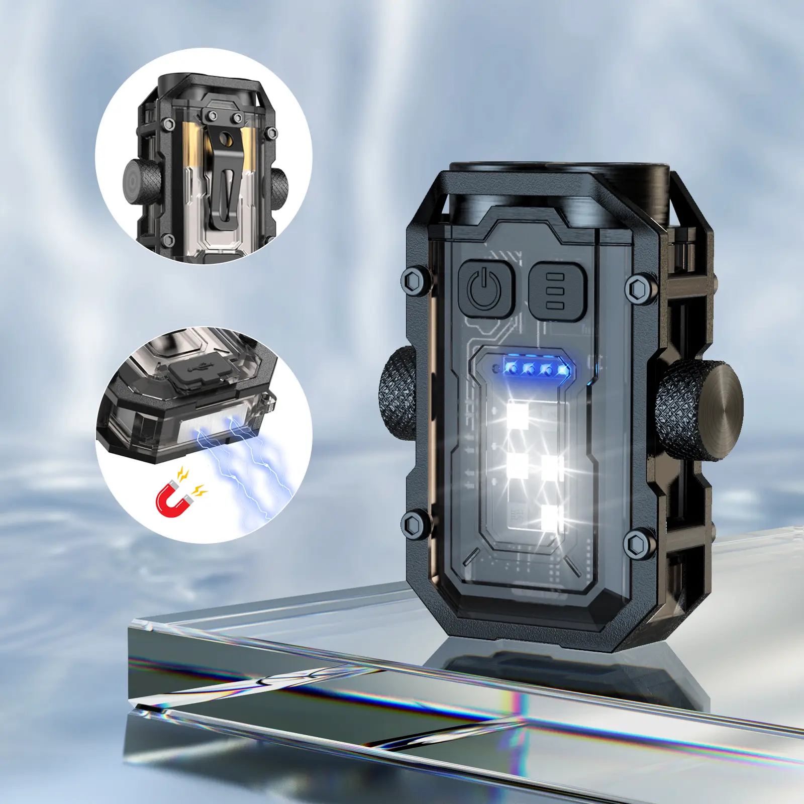 V10 Rechargeable LED Mini EDC Flashlight - Outdoor Hiking Gear, Compact Shape Keychain Torch with Keychain Mount, Waterproof ABS Body, Spot Beam Control, Mount, Charging Cable, Utility Tool (for Camping, Emergency Use)