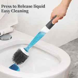 No-Drill Silicone Toilet Brush Set, Durable Easy Clean Design, Perfect for Bathroom Hygiene, Includes Holder & Liquid Dispenser