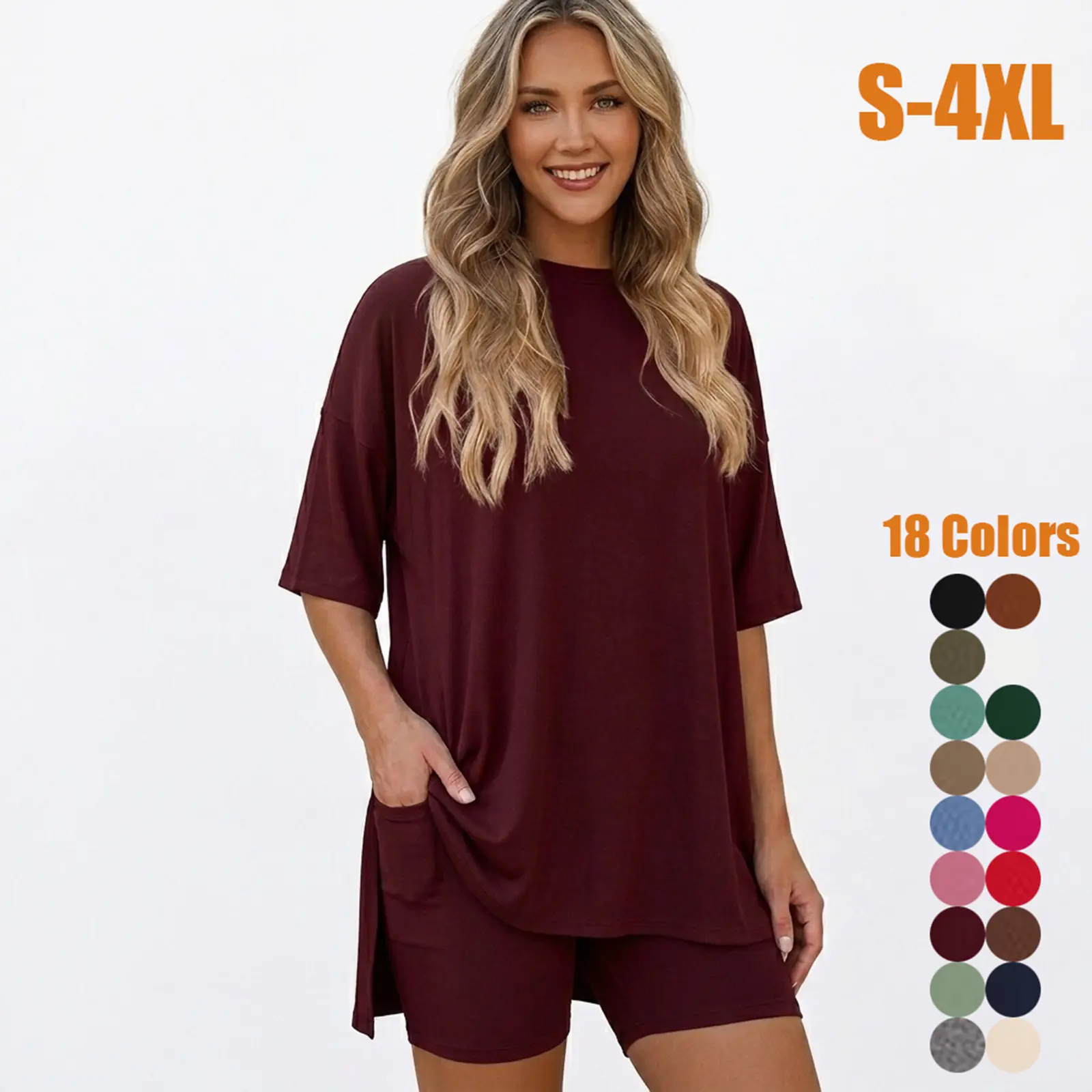 Women’s 2-Piece Lounge Set - Butter-Smooth Oversized Tee & Biker Shorts, Versatile Sleep to Street Workout Outfit