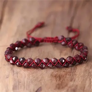 Double Braided Garnet Bracelet - Handmade Natural Gemstone Beads Bracelet - Red Friendship Bracelet - Enhance Self-Confidence & Courage