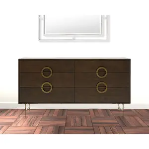 65" Acacia Solid Wood Six Drawer Double Dresser