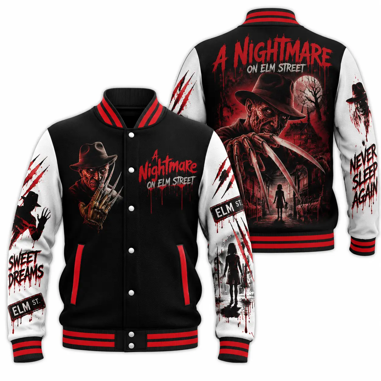 A Nightmare On Elm Street Basketball Baseball Jacket HG AI , Freddy Krueger Horror Apparel