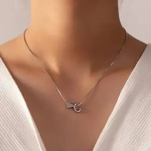 Fashion Tiny Heart Initial Necklace Gold Silver Color Letter Name Necklace For Women Pendant Jewelry Gift