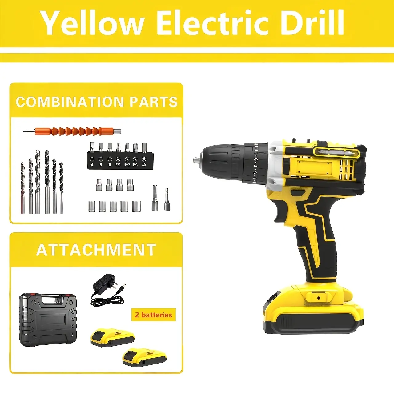 Best Value! 21V Cordless Drill Set With Fast Charger, Extend Work Time, Lightweight & Ergonomic Design For Electricians, Woodworkers (Includes Case), Tools Sale Clearance, Local Warehouse, Gifts For Husbands Or Fathers, Father's Day Gift