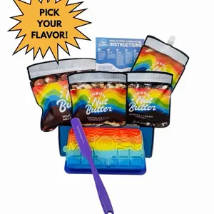Rainbow Nut Butter DIY Chocolate Making Gift Box - You Pick Flavor, Reusable Rainbow Color Rectangle Silicone Mold, Creamy Melting Wafers, Silicone Wand, Instructions, Milk Dessert, Optional Peanut Butter