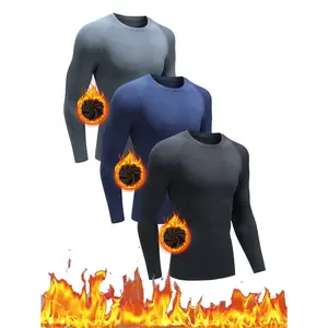 Men’s 3-Pack Warm Compression Long-Sleeve Crew-Neck Tops — Breathable Sports Running Fitness Yoga Outdoor Thermal Tops Thermal Base Layer