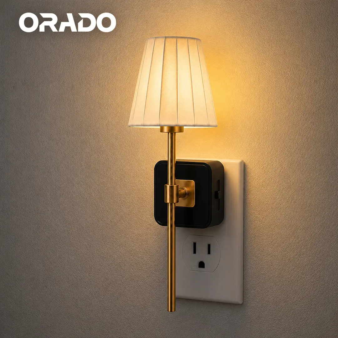 ORADO Aesthetic Vintage Plug-In Wall Sconce, Dimmable LED Night Light with Sensor & Pleated Shade
