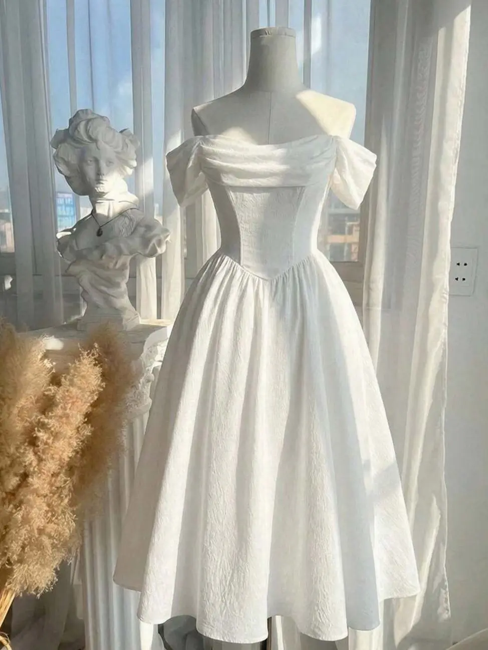 🤍 Plus Size White Off Shoulder Midi Dress, Pleated Milkmaid Dress For Weddings, Parties, Birthdays And Summer Events.