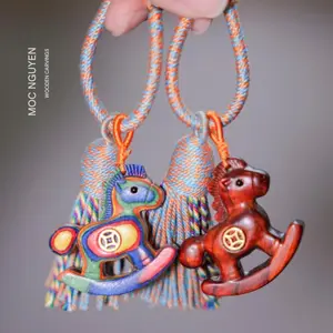 Handmade Wooden Horse Keychain Lucky Charm Cute Bag Pendant Gift