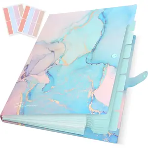 Expanding File Folder, Folders for Important Documents Organizer, Accordion File Organizer, Aesthetic Folders for School Students, 8 Pockets File Folder for Home Bills (Cyan Gold Marble)