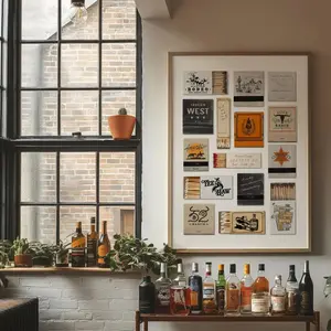 Cowboy Matchbox Pattern Unframed Painting, Vintage Western Matchbox Poster, Wall Art for Home Living Room Bedroom Decor, Ornaments, Unframed Art Print