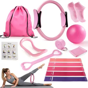 Home Pilates Essentials Kit for Women,Pilates Equipment Set with 9 Inch Yoga Ball,Figure 8 Resistance Band,Pilates Bands, Elasticity Bands & Accessories,Pilates Ring and Ball Set for Beginners Home Workouts，Christmas, New Year