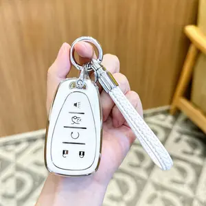 ACEBOY for Chevy Key Fob Cover with Metal Braided Rope Keychain, Upgraded Soft Case for Malibu Equinox Blazer Cruze Camaro Traverse Volt Bolt