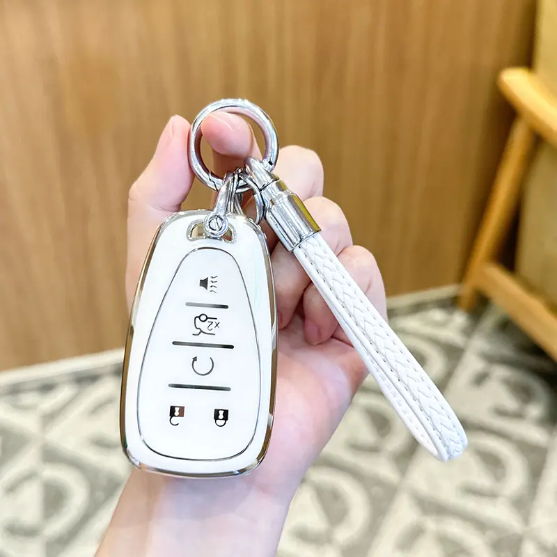 ACEBOY for Chevy Key Fob Cover with Metal Braided Rope Keychain, Upgraded Soft Case for Malibu Equinox Blazer Cruze Camaro Traverse Volt Bolt