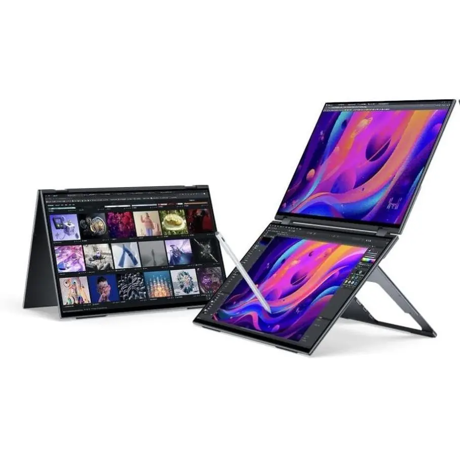 EHOMEWEI X2 Foldable Portable Monitor - 16" Dual Touch Screen with Stylus, 60Hz, 100% DCI-P3, 400Nit, Full CNC Metal Shell, Type-C, for Laptop PC Mac iPad Android, Dual Monitor Workstation, Cable Management Computer Accessory