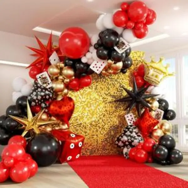 165pcs casino balloon arch garland kit red black gold balloons with star crown dice poker foil balloons for birthday casino night las vegas casino theme party decorations