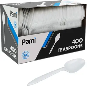 400-Pack Medium-Weight Disposable Plastic Teaspoons | Bulk White Party Spoons for Weddings, Catering, Food Stands, Takeout & Events – Sturdy Single-Use Silverware for All Occasions