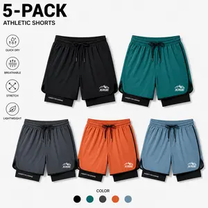 5-Pack Men’s Summer Faux Two-Piece Running/Workout Shorts — Athletic Shorts for Fitness