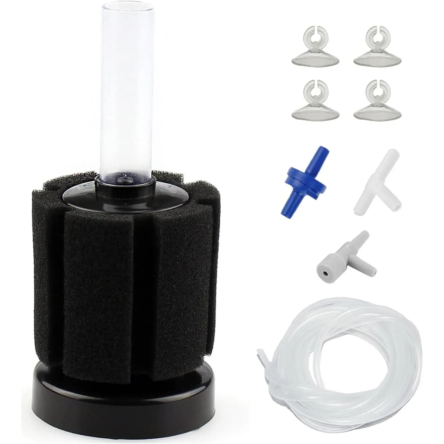 Aquarium Air  Sponge Filter, Fish  Bio Bubble Filter with Airline Tubing, Valves, Suction Cup(up to 10Gal)