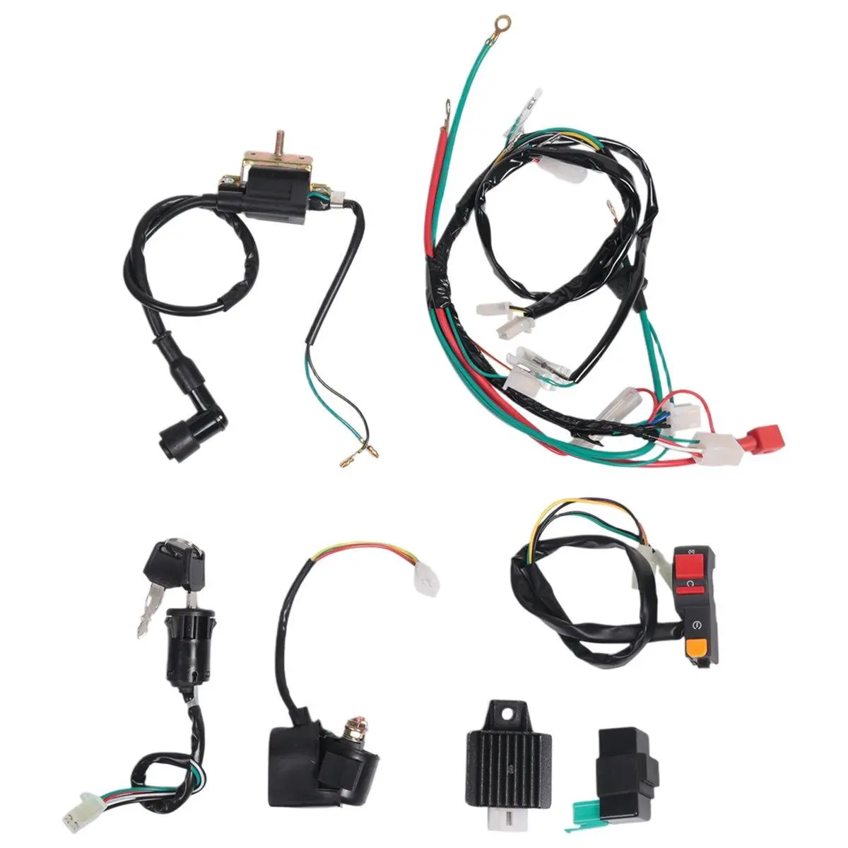 Wiring Harness CDI Ignition Coil Kit with CDI Stator - Iron Plastic Construction for Multi CC Sizes 50cc 70cc 90cc 110cc Upright Engine ATV Quad Electric Vehicles, Full Vehicle Circuit Ignition Solution