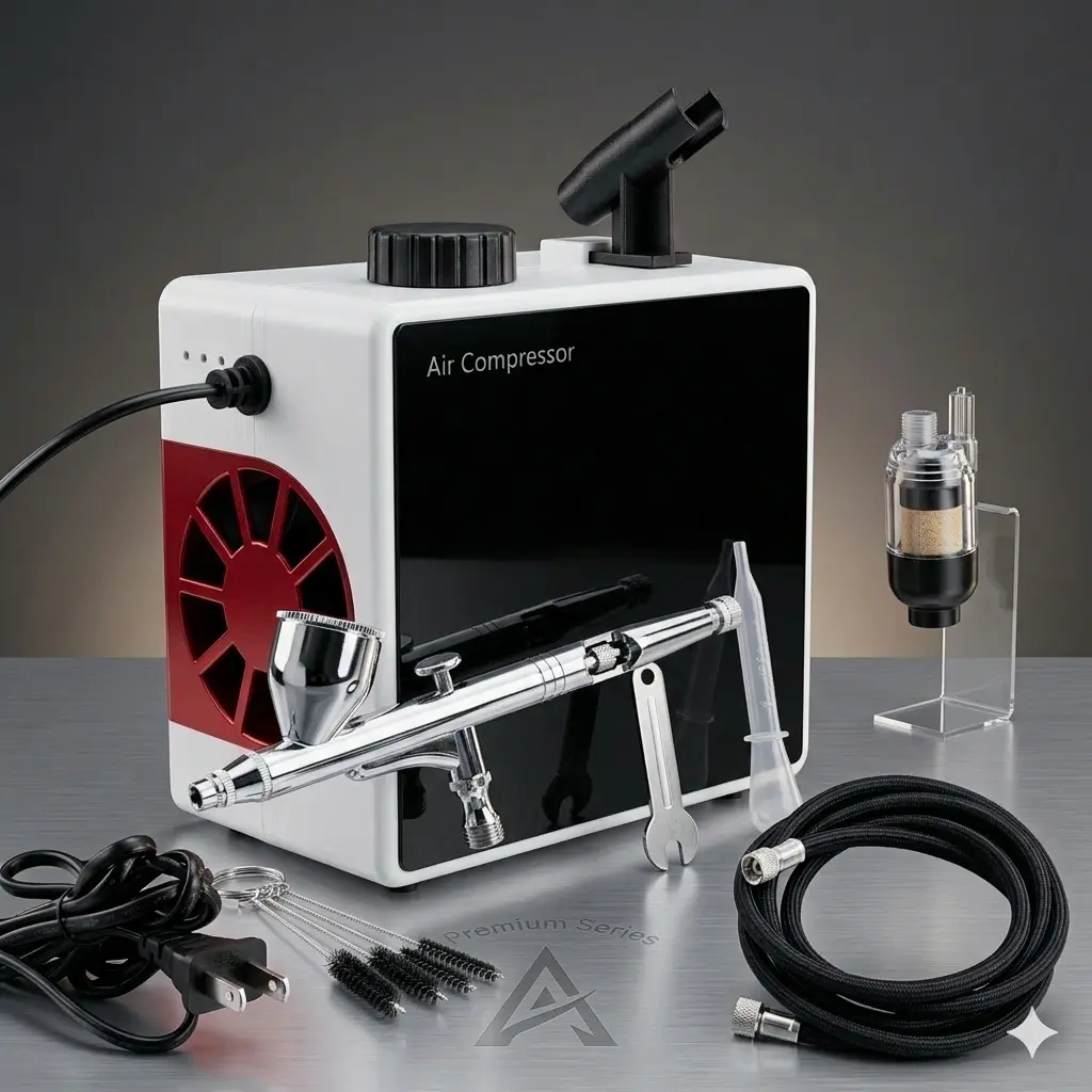 TM-60 Airbrush Compressor, Adjustable 0-70 PSI, Oil-Free with Moisture Filter for Painting & Nail Art