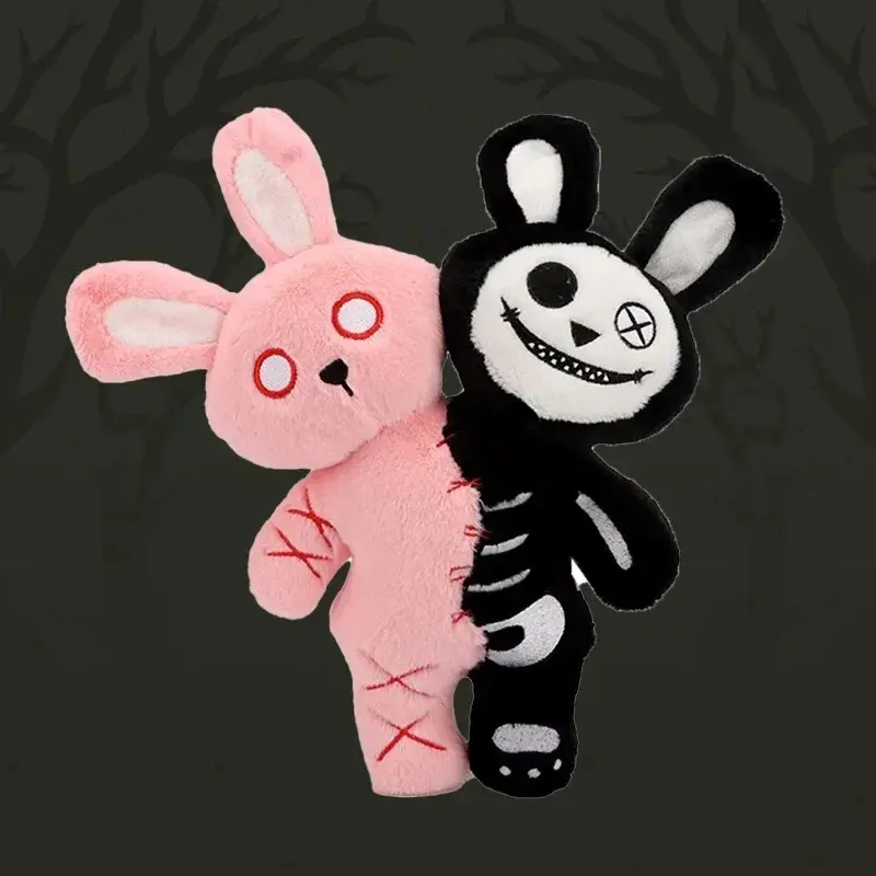Terrifying Gothic Horror Double‑Headed Skull Rabbit Plush Stuffed Animal, Creepy Spooky Halloween Plush Toy for Kids Gift, Gothic Aesthetic Decor, Rental Friendly Apartment Friendly Dorm Use Collectible Doll