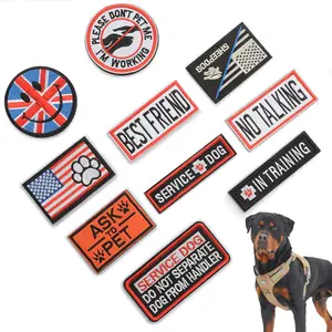Auroth 10 Pieces Service Dog Patches, Tactical Morale Patches Bundle, Full Embroidery Loop and Hook Fasten Dog Harness Patches Set, American Flag Dog Patch Set Vest Harnesses Collars Leashes