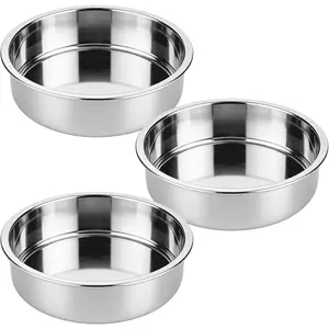 Set of 3 Stainless Steel Cake Pans - 8 Inch Round Layer Cake Baking Pan Molds, Stackable Even Heating Baking Set, Dishwasher Safe Bakeware Tins for  Bakers, Birthday Party Wedding