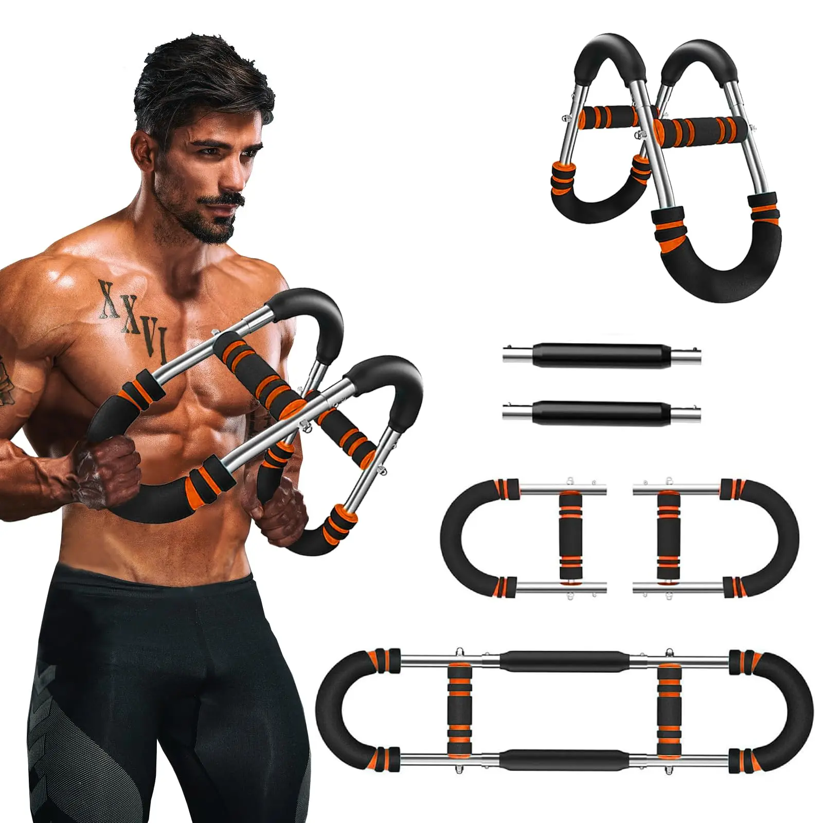 U Shaped Arm Trainer, Arm Twister Exerciser, Adjustable Resistance Arm and Chest Muscle Trainer, 2025 New Arm Force Rod for Upper Body Strength Training, Detachable Exercise Equipment(Black Red