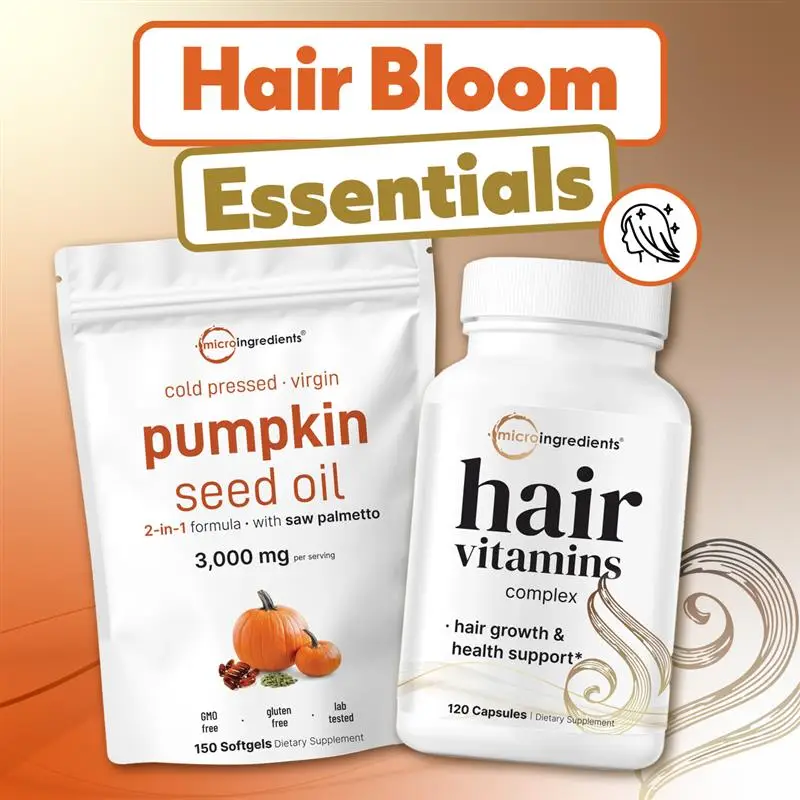 Hair Bloom Essentials Bundle: Pumpkin seed oil 150 softgels & Hair Vitamin 120 Capsules