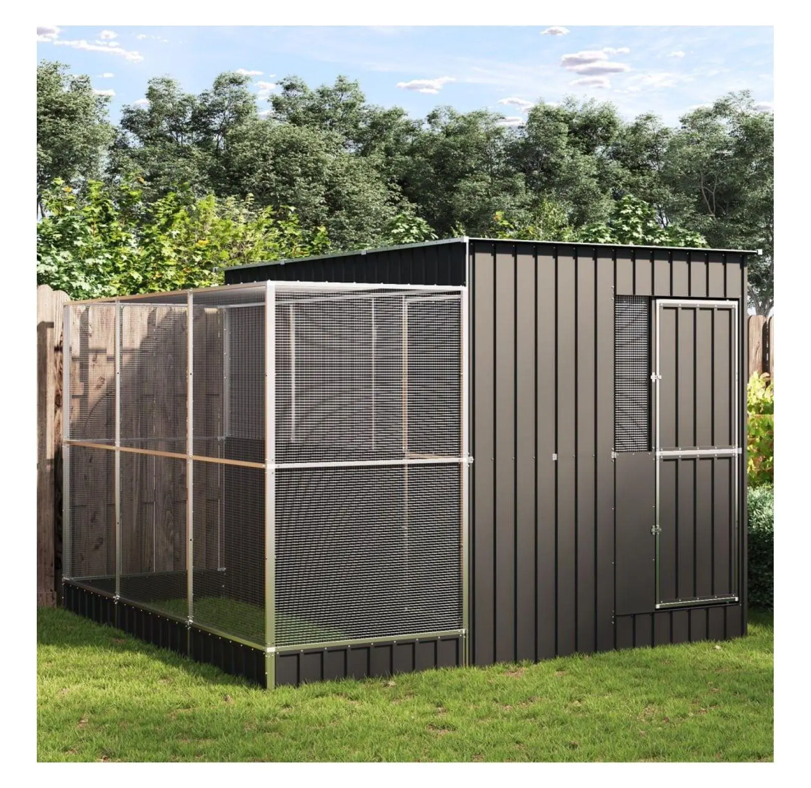 Galvanized Steel Aviary Cage - Large Silver-Anthracite Outdoor Housing, Industrial Look Secure Pet Enclosure for Budgies/Parrots