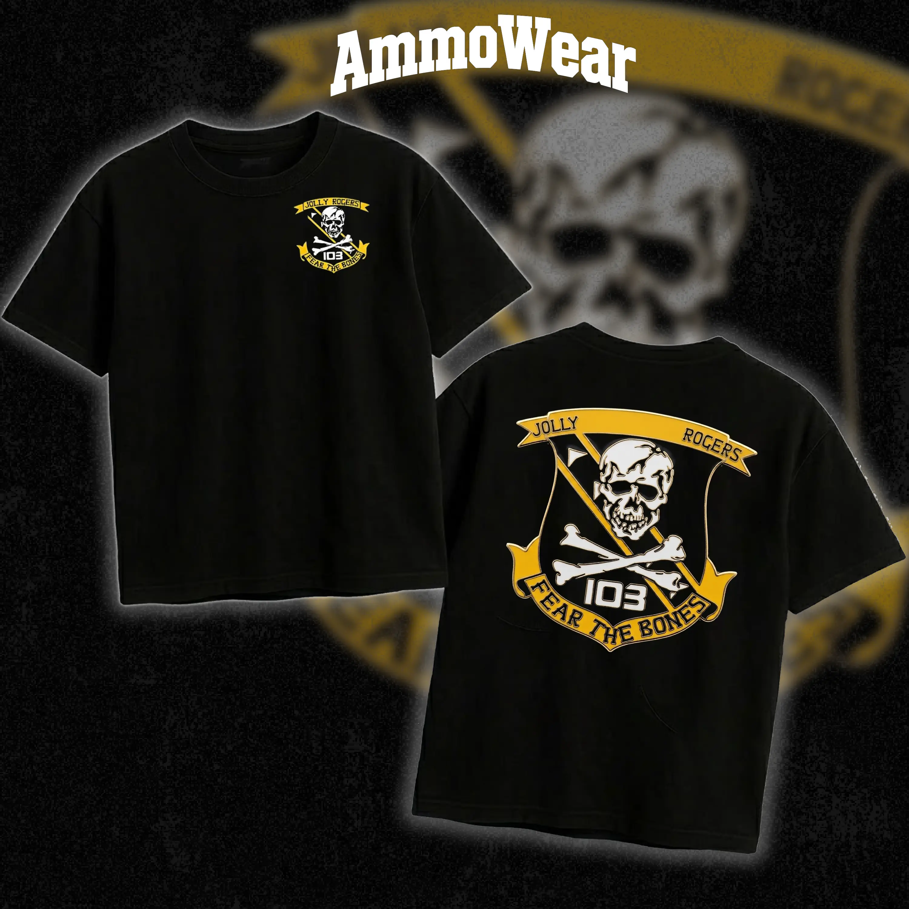 Jolly Rogers VF-103 Graphic Tee for Men, US Navy Strike Fighter Squadron T-Shirt, F-14 Tomcat Aviation Apparel, Fear The Bones Military Veteran Top, Casual Black Short Sleeve Everyday Mens Shirt, Tactical Streetwear