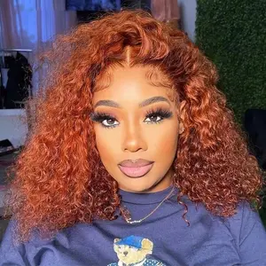 Ginger Orange Bob Wig Water Wave Lace Front Wig Human Hair Deep Wave 13x4 Pre Plucked HD Lace Front Human Hair Wigs For Women Halloween Costume Cospaly